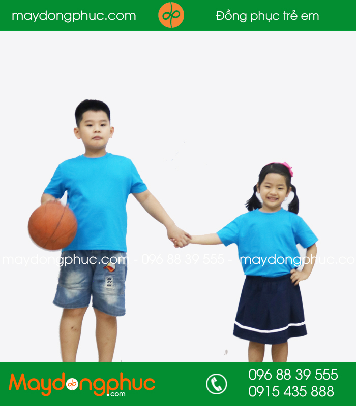 Áo phông trẻ em cổ tròn màu xanh YA - mẫu 3
