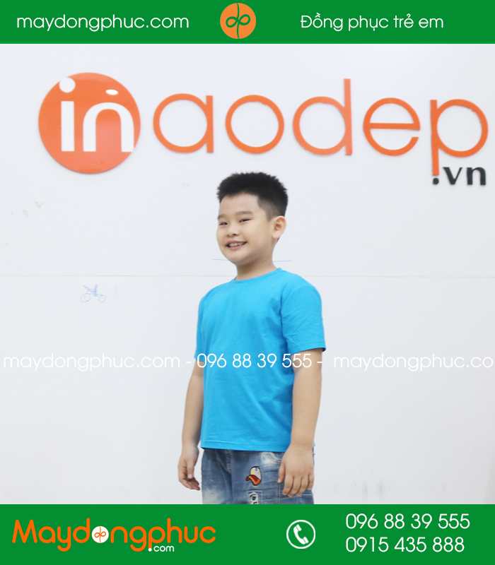 Áo phông trẻ em cổ tròn màu xanh YA - mẫu 4