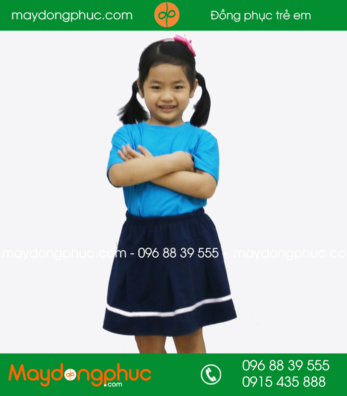 Áo phông trẻ em cổ tròn màu xanh YA - mẫu 5