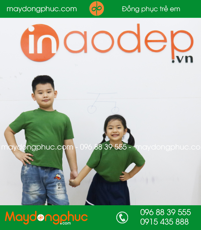 Áo phông trẻ em cổ tròn màu xanh lá - mẫu 3