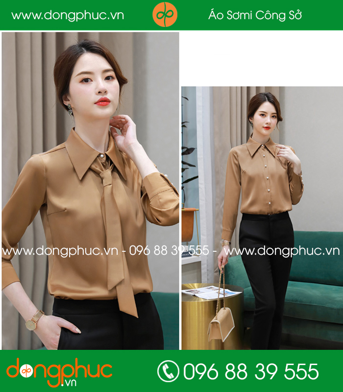 Đồng phục áo sơ mi màu vàng nâu - mẫu 2