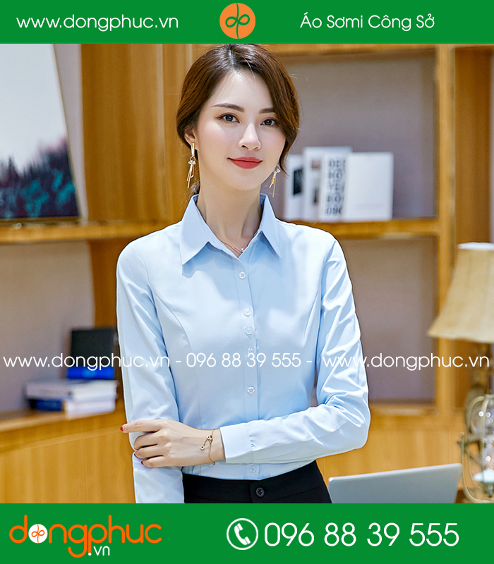 Đồng phục áo sơ mi màu xanh dương quần đen - mẫu 5