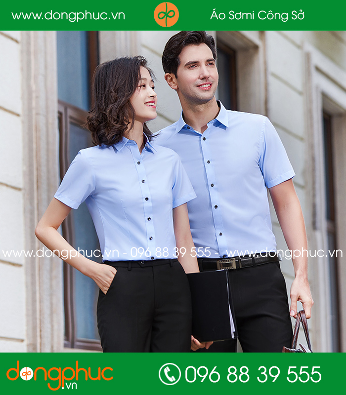 Đồng phục áo sơ mi màu xanh dương cộc tay - mẫu 2