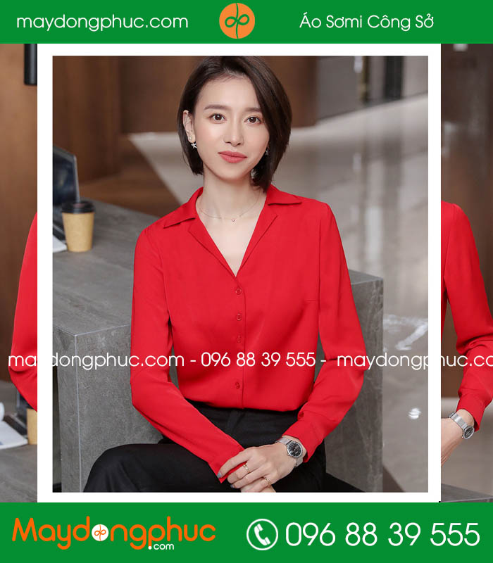 Đồng phục áo sơ mi màu đỏ - mẫu 2