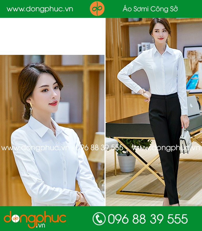 Đồng phục áo sơ mi màu trắng quần đen - mẫu 3