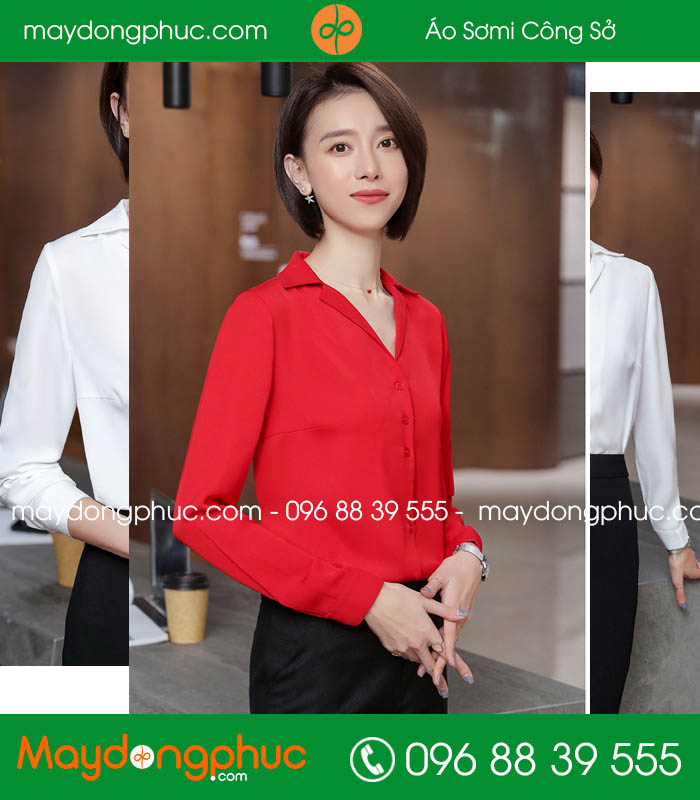 Đồng phục áo sơ mi màu đỏ - mẫu 3