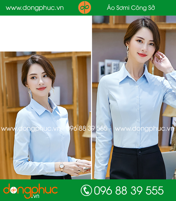 Đồng phục áo sơ mi màu xanh dương quần đen - mẫu 3