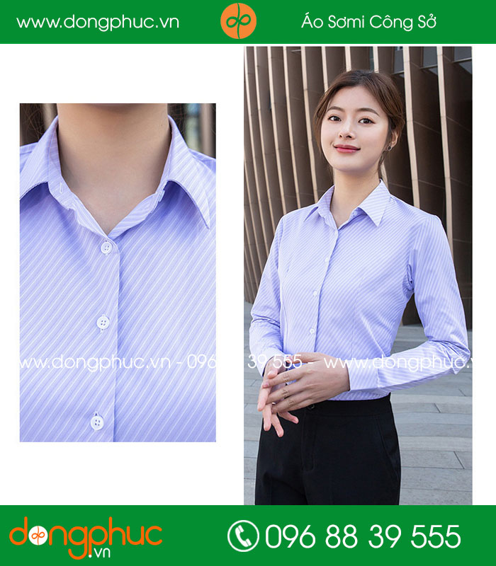Đồng phục áo sơ mi màu xanh dương kẻ chéo - mẫu 3