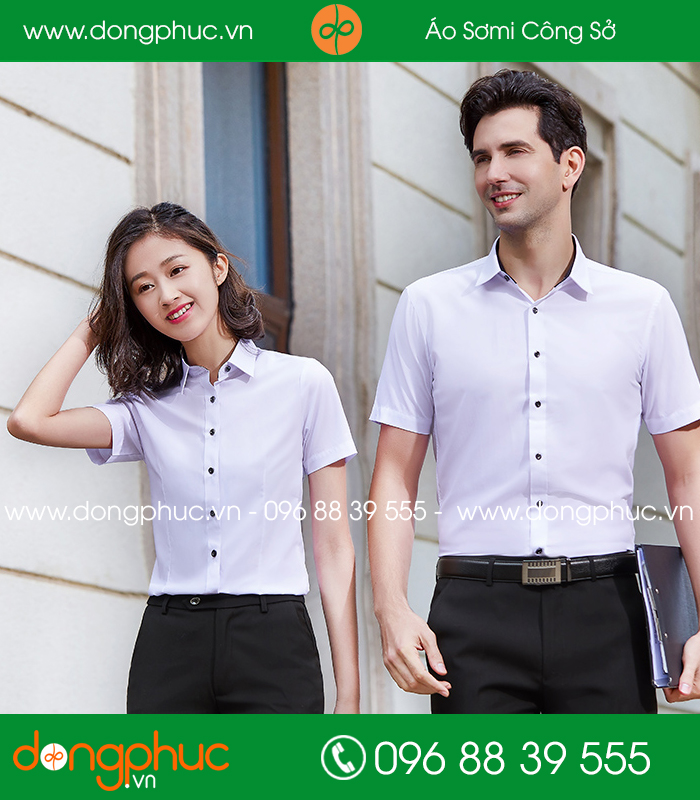 Đồng phục áo sơ mi màu trắng cộc tay - mẫu 2