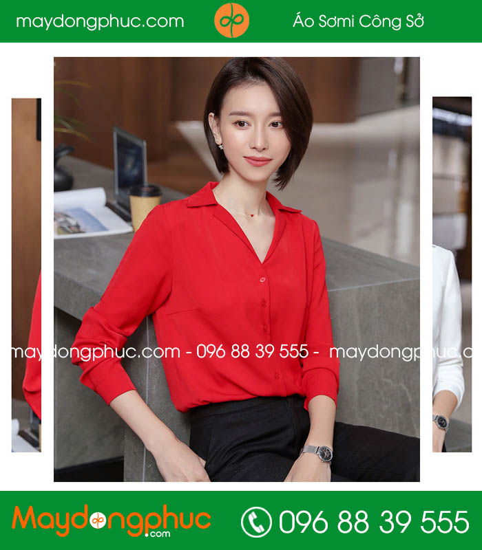 Đồng phục áo sơ mi màu đỏ - mẫu 4