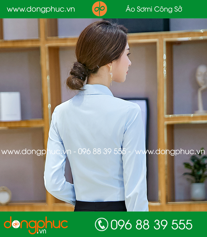 Đồng phục áo sơ mi màu xanh dương quần đen - mẫu 4