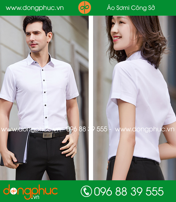 Đồng phục áo sơ mi màu trắng cộc tay - mẫu 3