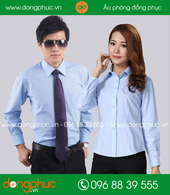 Đồng phục áo sơ mi màu xanh dương - mẫu 3