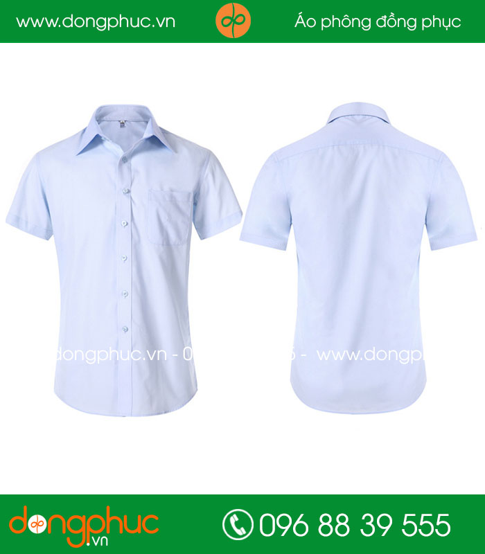 Đồng phục áo sơ mi màu xanh dương cộc tay - mẫu 2