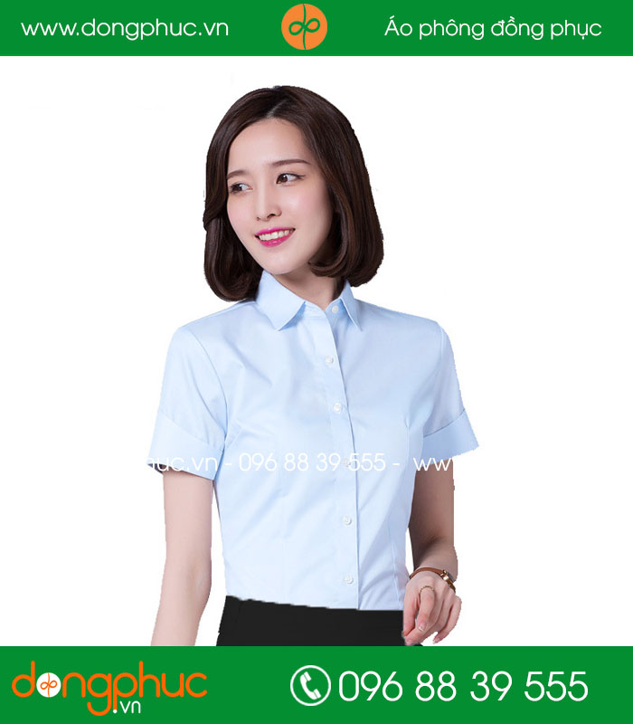 Đồng phục áo sơ mi màu xanh dương cộc tay - mẫu 3