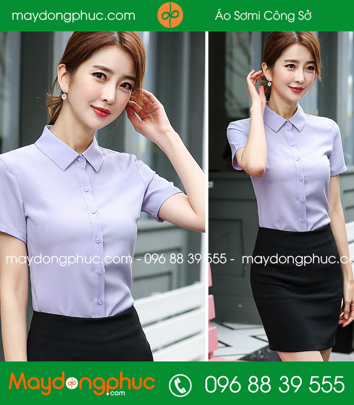 Đồng phục áo sơ mi màu tím nhạt cộc tay