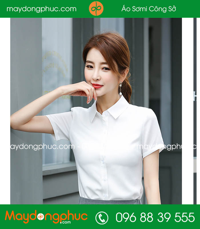 Đồng phục áo sơ mi màu trắng cộc tay chân váy màu ghi - mẫu 2