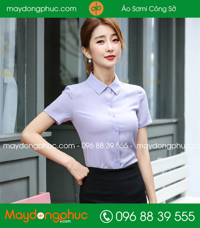 Đồng phục áo sơ mi màu tím nhạt cộc tay - mẫu 2