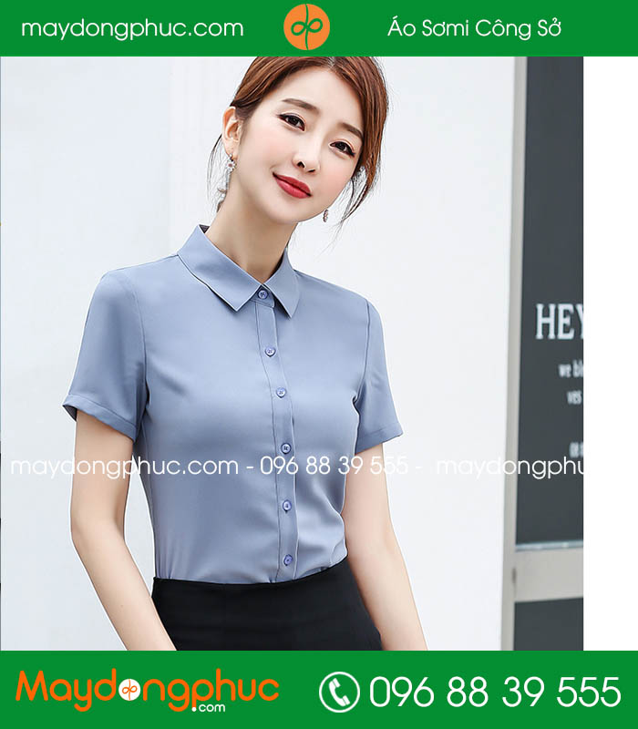 Đồng phục áo sơ mi màu ghi đậm cộc tay - mẫu 2
