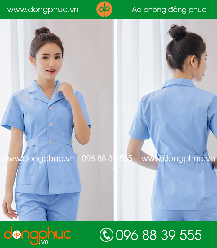 Quần áo đồng phục spa màu xanh da trời - mẫu 2