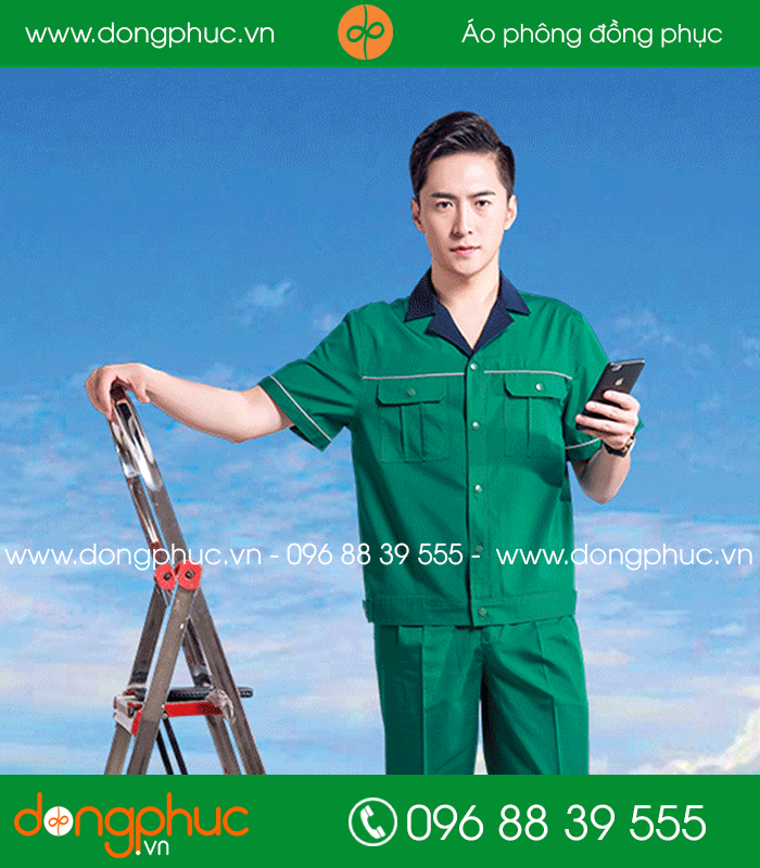 Mẫu áo đồng phục kỹ sư – công nhân màu cam phối ghi cộc tay - mẫu 2