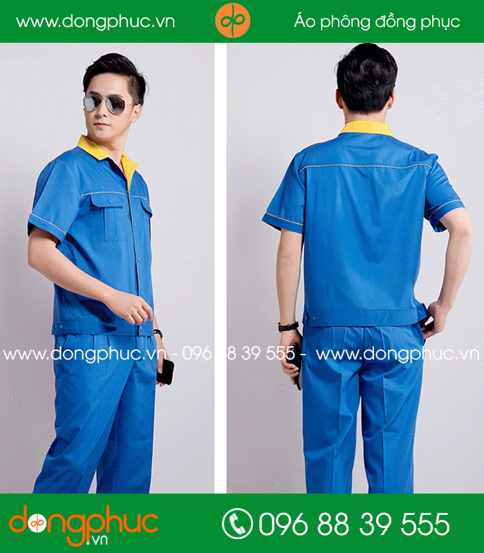 Mẫu áo đồng phục kỹ sư – công nhân màu cam phối ghi cộc tay - mẫu 4