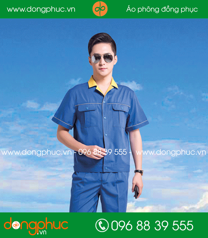 Mẫu áo đồng phục kỹ sư – công nhân màu cam phối ghi cộc tay - mẫu 6
