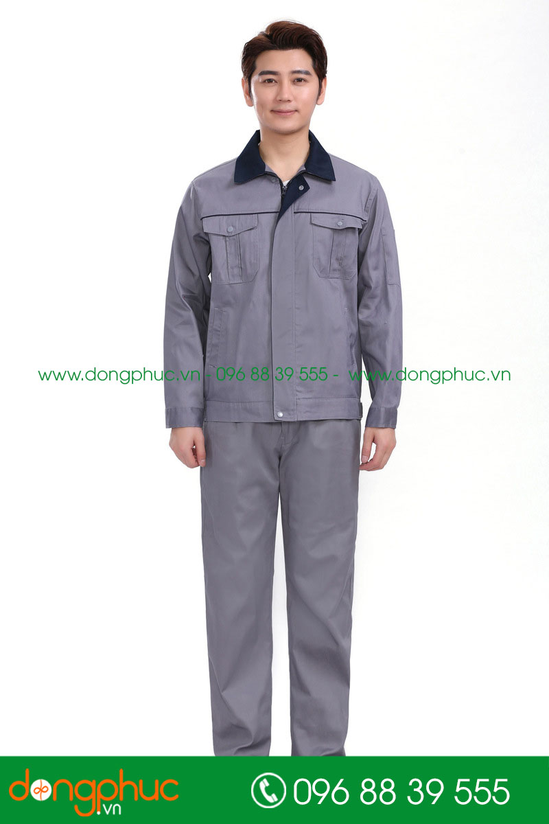 Mẫu áo đồng phục kỹ sư – công nhân màu ghi đậm phối tím than