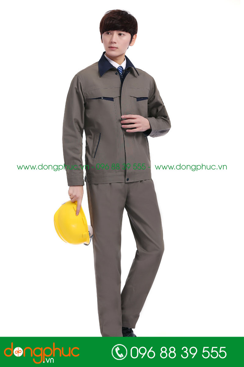 Mẫu áo đồng phục kỹ sư – công nhân màu ghi phối tím than