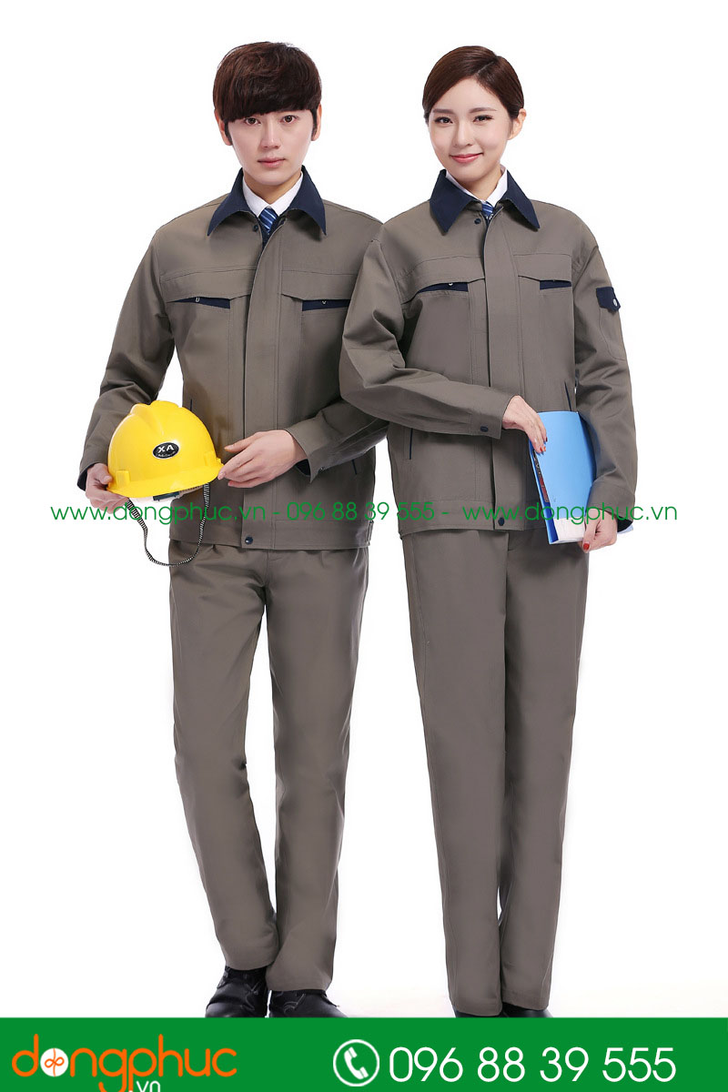 Mẫu áo đồng phục kỹ sư – công nhân màu ghi phối tím than - mẫu 3