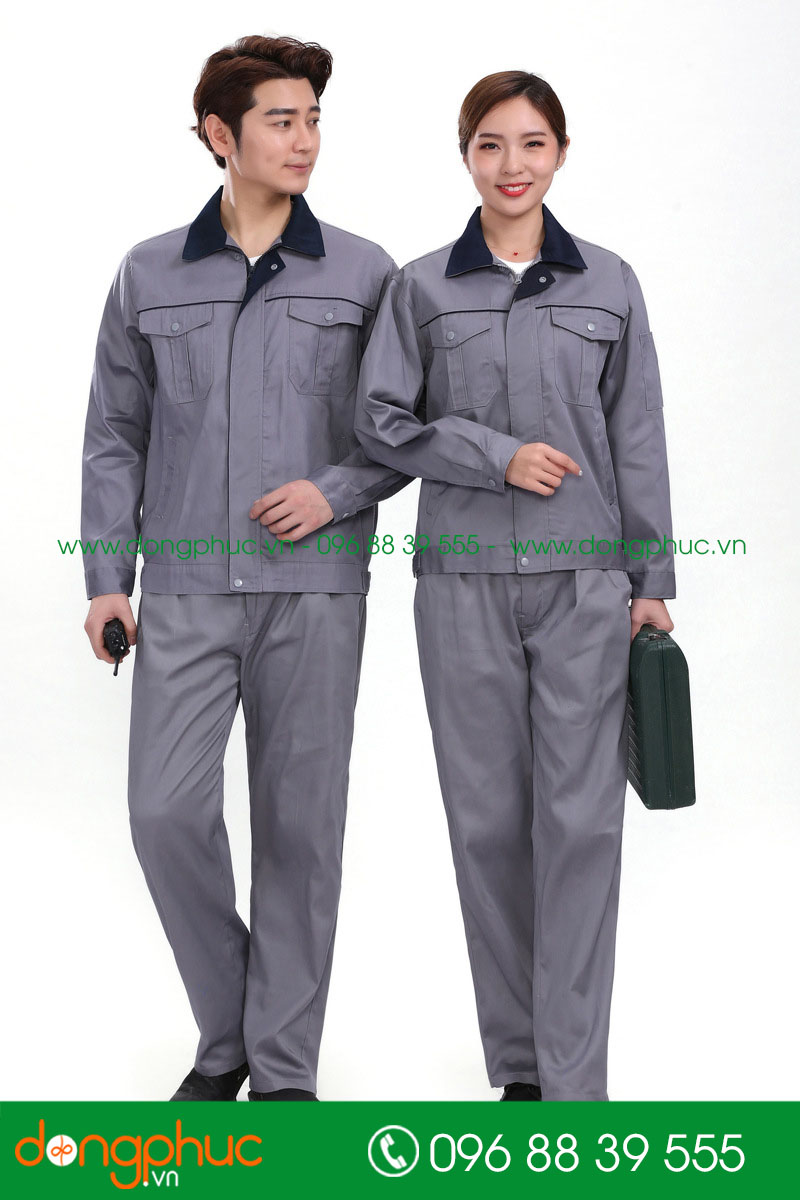 Mẫu áo đồng phục kỹ sư – công nhân màu ghi đậm phối tím than - mẫu 4