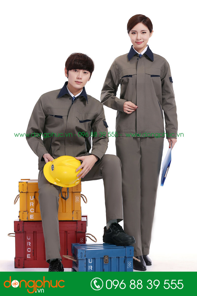 Mẫu áo đồng phục kỹ sư – công nhân màu ghi phối tím than - mẫu 4