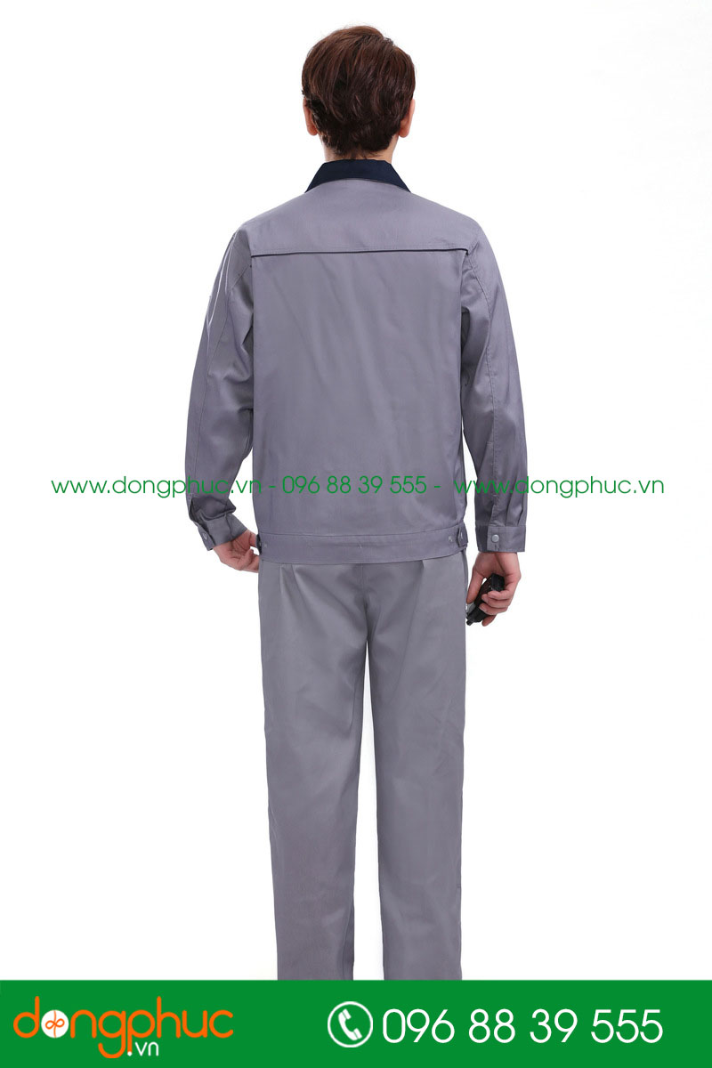 Mẫu áo đồng phục kỹ sư – công nhân màu ghi đậm phối tím than - mẫu 5