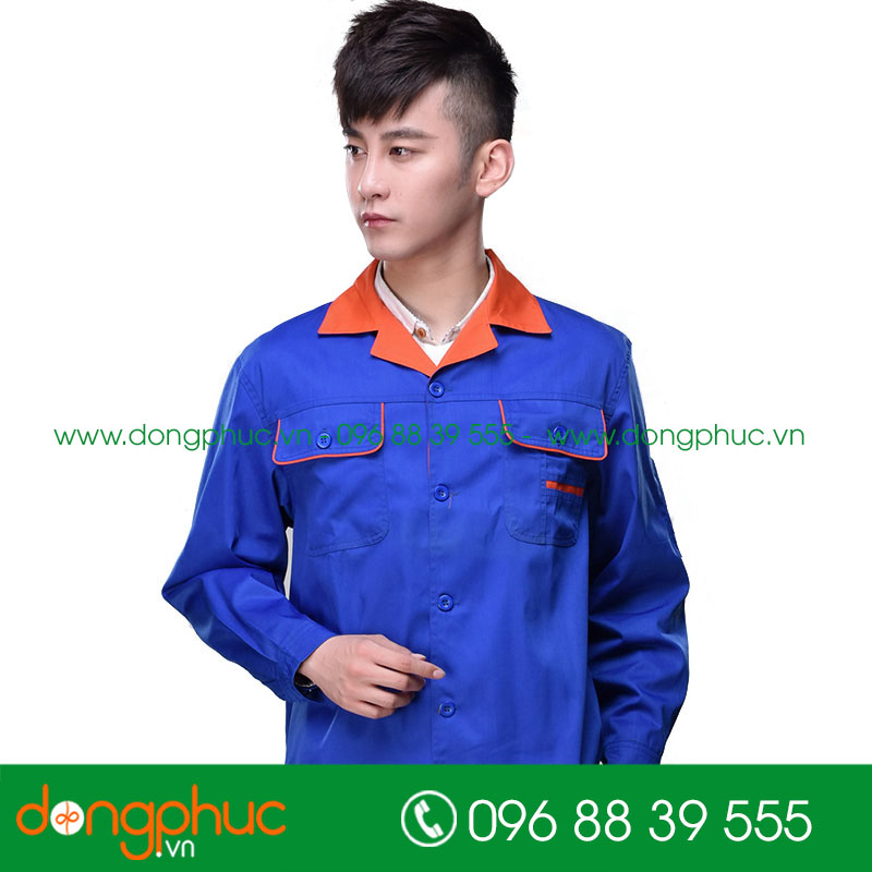 Mẫu áo đồng phục kỹ sư – công nhân màu xanh bích phối cam