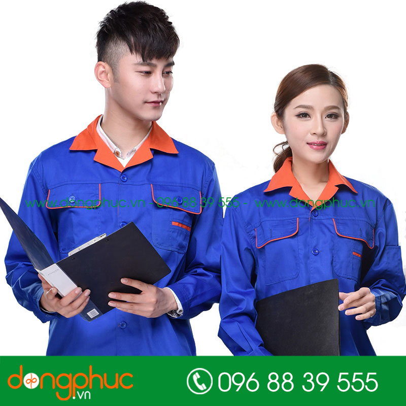 Mẫu áo đồng phục kỹ sư – công nhân màu xanh bích phối cam - mẫu 3