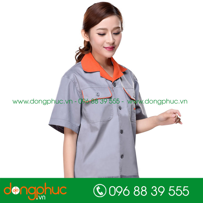 Mẫu áo đồng phục kỹ sư – công nhân màu xanh bích phối cam - mẫu 4