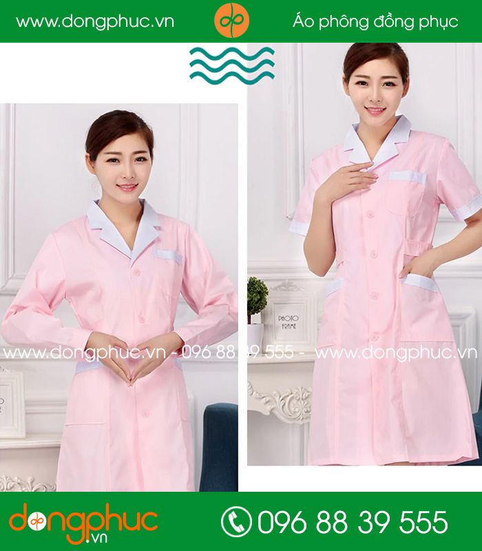 Áo blouse đồng phục y tá – Bác sĩ màu hồng nhạt cổ trắng