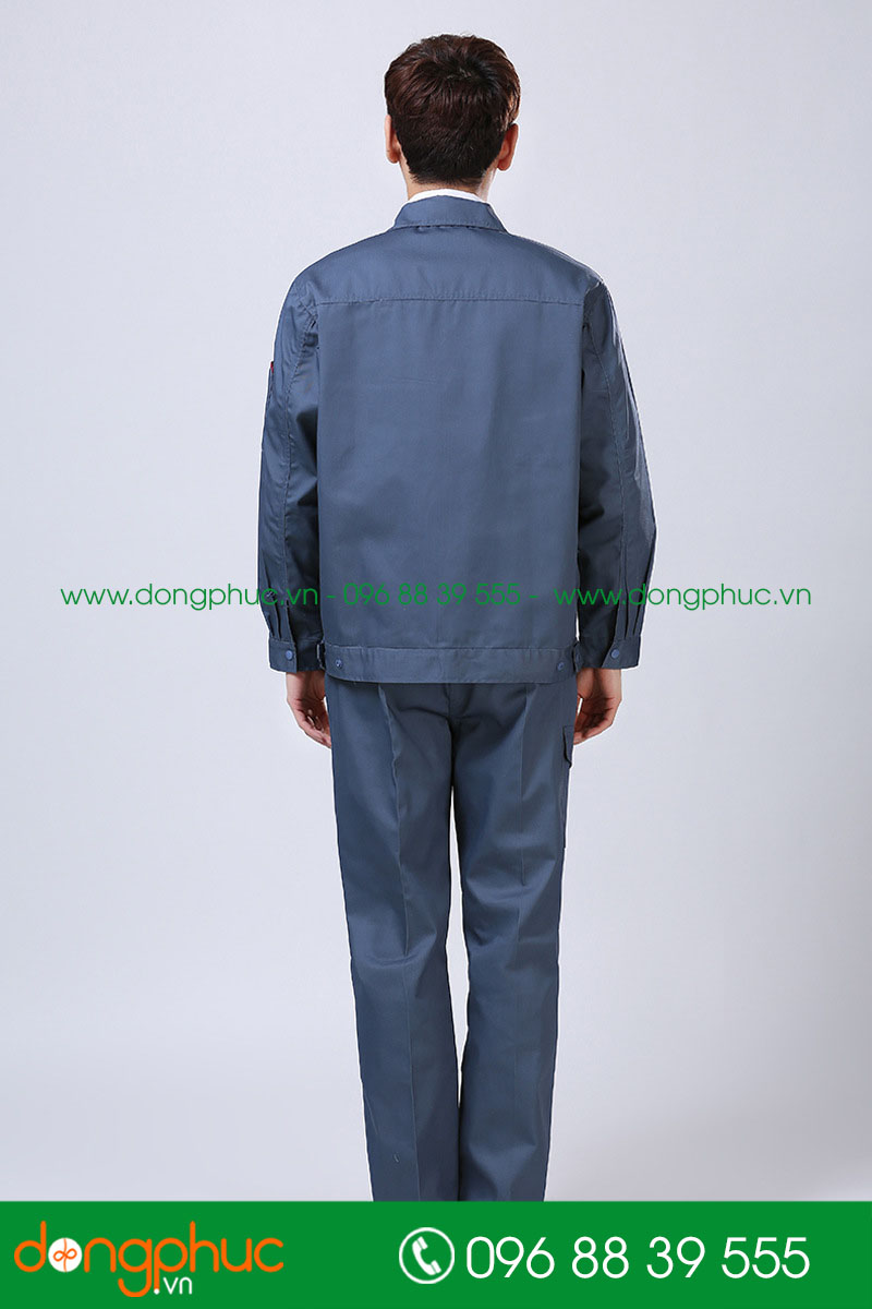 Mẫu áo đồng phục kỹ sư – công nhân màu xanh đậm phối đỏ đô - mẫu 4