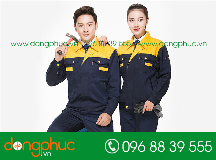 Mẫu áo đồng phục kỹ sư – công nhân màu màu tím than phối vàng