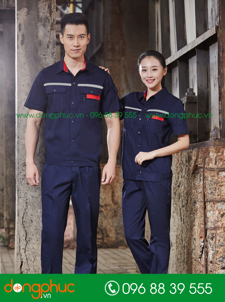 Mẫu áo đồng phục kỹ sư – công nhân màu ghi cộc tay