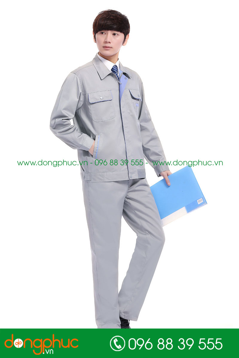 Mẫu áo đồng phục kỹ sư – công nhân màu ghi phối xanh YA