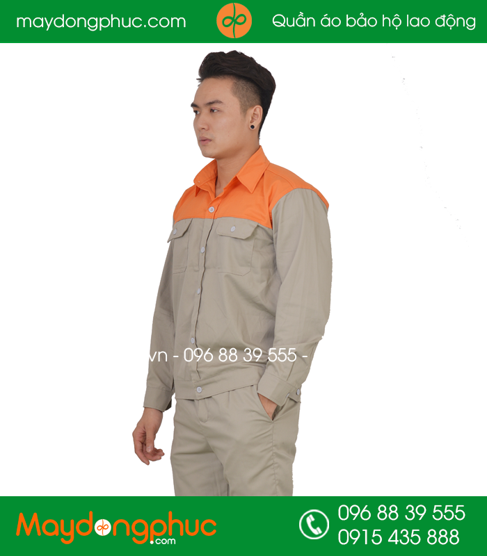 Quần áo công nhân may sẵn màu Ghi phối Cam - mẫu 2