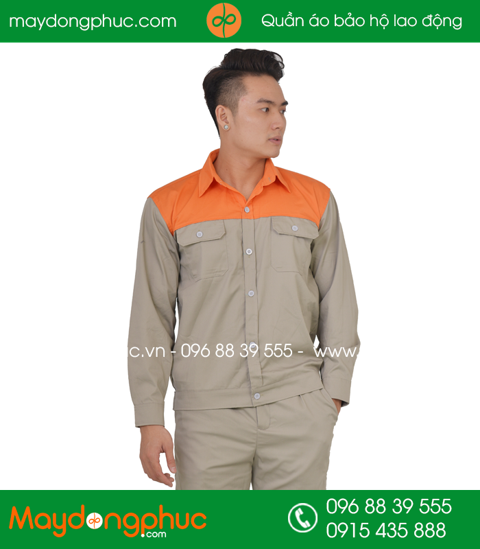 Quần áo công nhân may sẵn màu Ghi phối Cam - mẫu 3