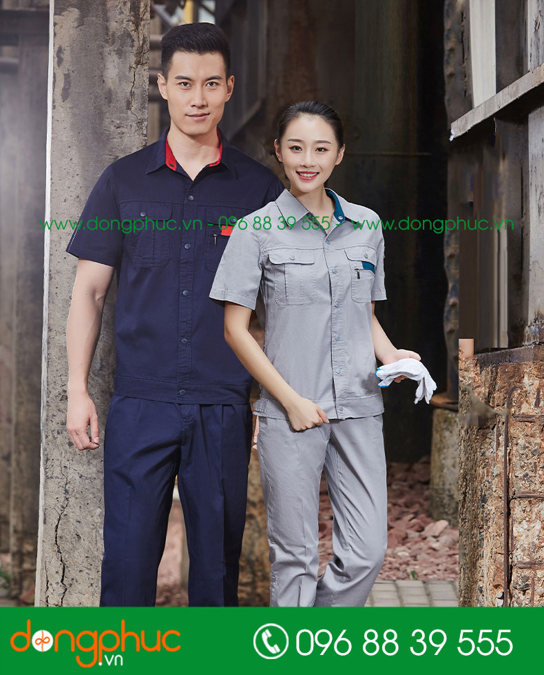 Mẫu áo đồng phục kỹ sư – công nhân màu ghi cộc tay - mẫu 2