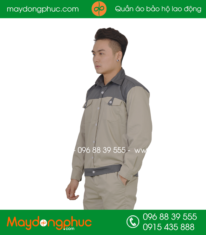 Quần áo công nhân may sẵn màu ghi phối ghi đậm