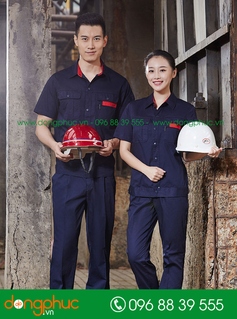 Mẫu áo đồng phục kỹ sư – công nhân màu ghi cộc tay - mẫu 3