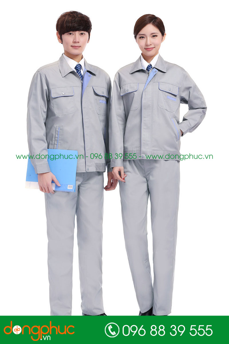 Mẫu áo đồng phục kỹ sư – công nhân màu ghi phối xanh YA - mẫu 3