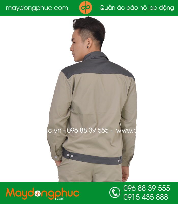 Quần áo công nhân may sẵn màu ghi phối ghi đậm - mẫu 3