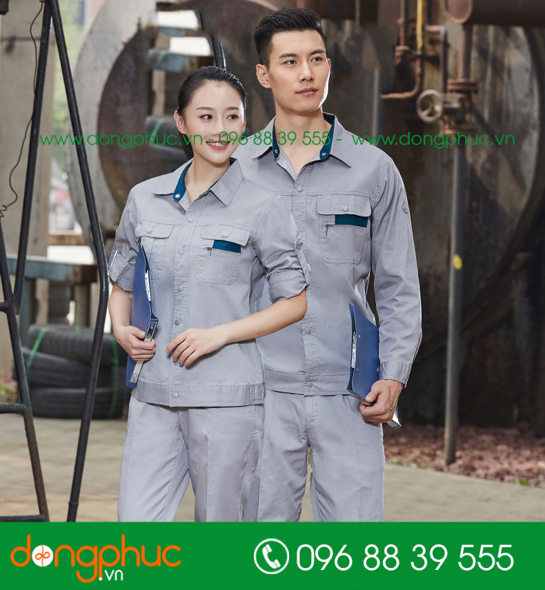 Mẫu áo đồng phục kỹ sư – công nhân màu ghi cộc tay - mẫu 5