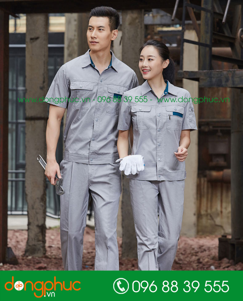 Mẫu áo đồng phục kỹ sư – công nhân màu ghi cộc tay - mẫu 6